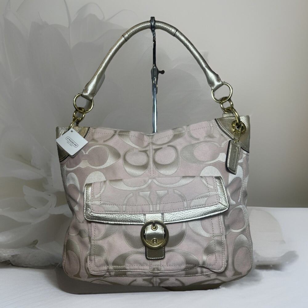 Coach F18875 Penelope Signature “C” Outline Hobo Bag Canvas Leather Trim NWT